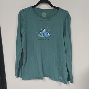 Life Is Good Teal Long Sleeve Tee with Mountain Graphic